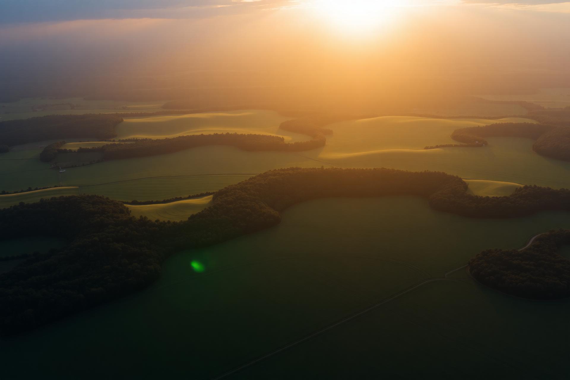 Aerial view of American land at golden hour